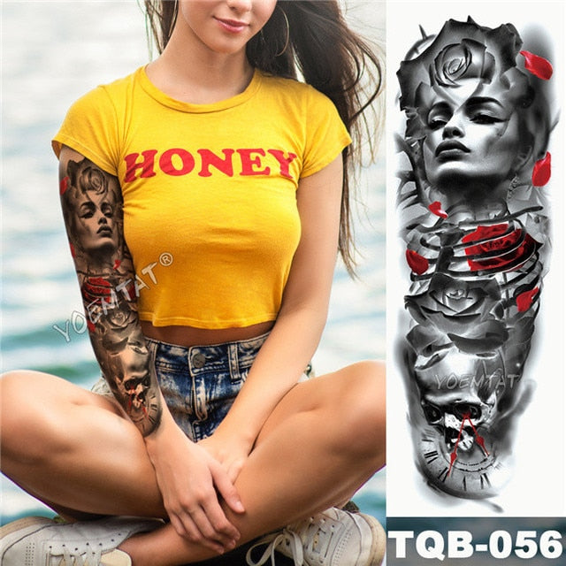 Geisha and Indian Full Arm Tattoo