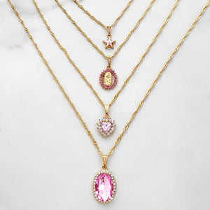 Multi-layer Pink Heart Crystal Necklaces