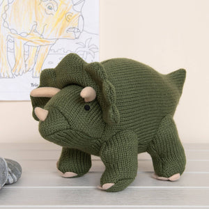 Knitted Triceratops Toy - Moss Green