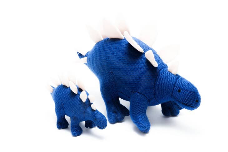 Knitted Blue Stegosaurus Baby Rattle