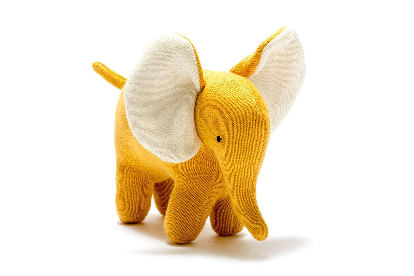 Knitted Organic Cotton Ellis the Elephant Plush Toy, Mustard